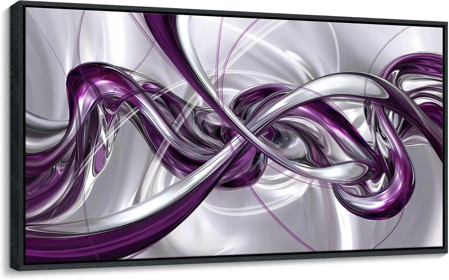 Pogusmavi Purple Wall Art - 3D Framed Canvas Abstract Art for Living Room, Modern Silver Wall Decor, Office Artwork, Bed