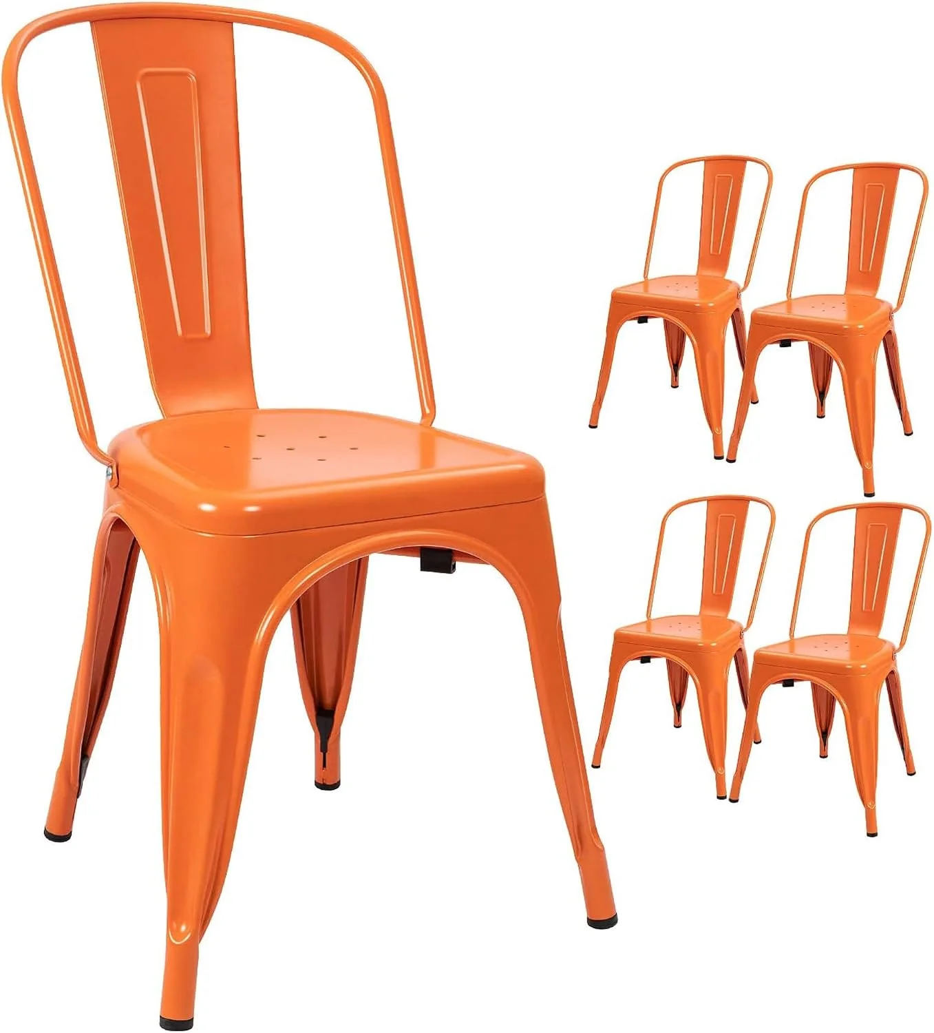Devoko Metal Indoor-Outdoor Chairs Distressed Style Kitchen Dining Chairs Stackable Side Chair with Back Set of 4 (Orang