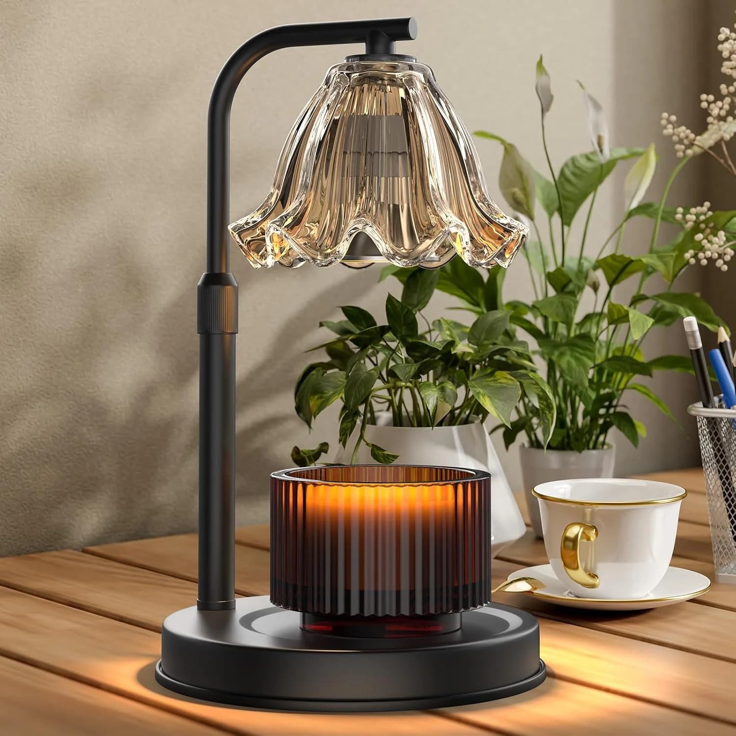 Flower Candle Warmer Lamp with Timer - Adjustable Height for Jar Candles