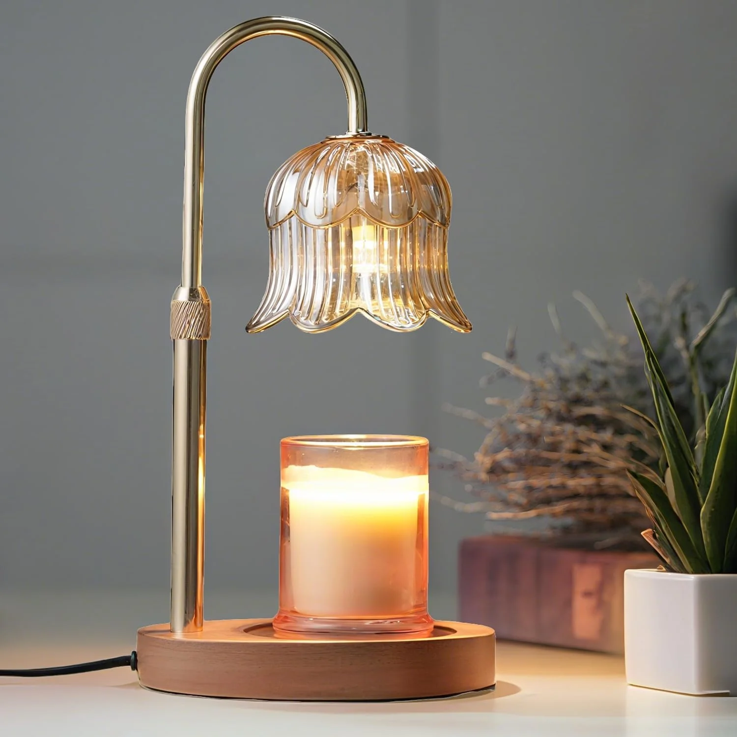 CRMILL Candle Warmer Lamp with Timer: Adjustable Dimmable Height Adjustable Warming - Flower Shape Wax Lamp Jar Candles