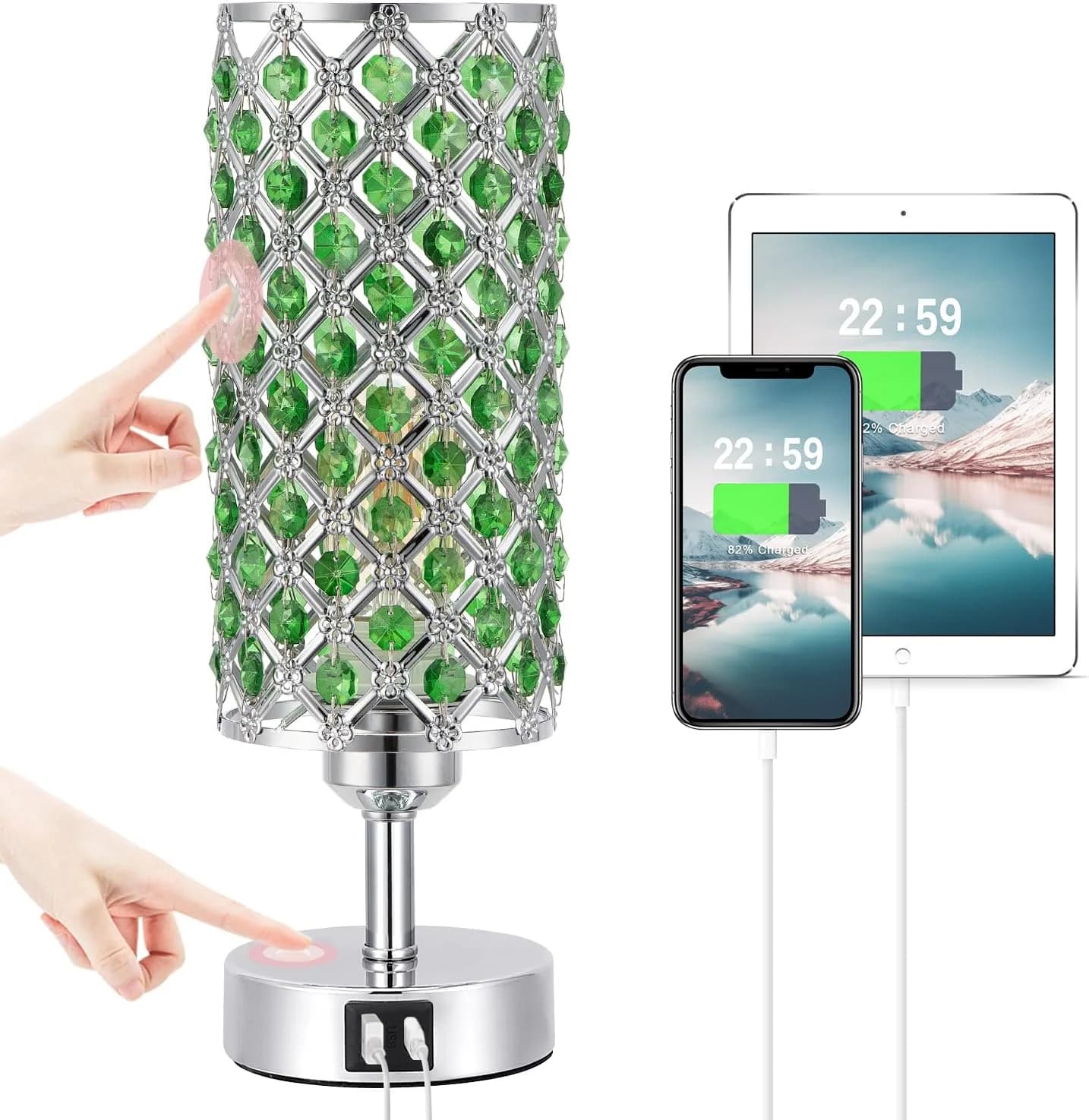 Green Crystal Bedside Lamp, Nightstand Lamp for Bedroom (Bulb included)