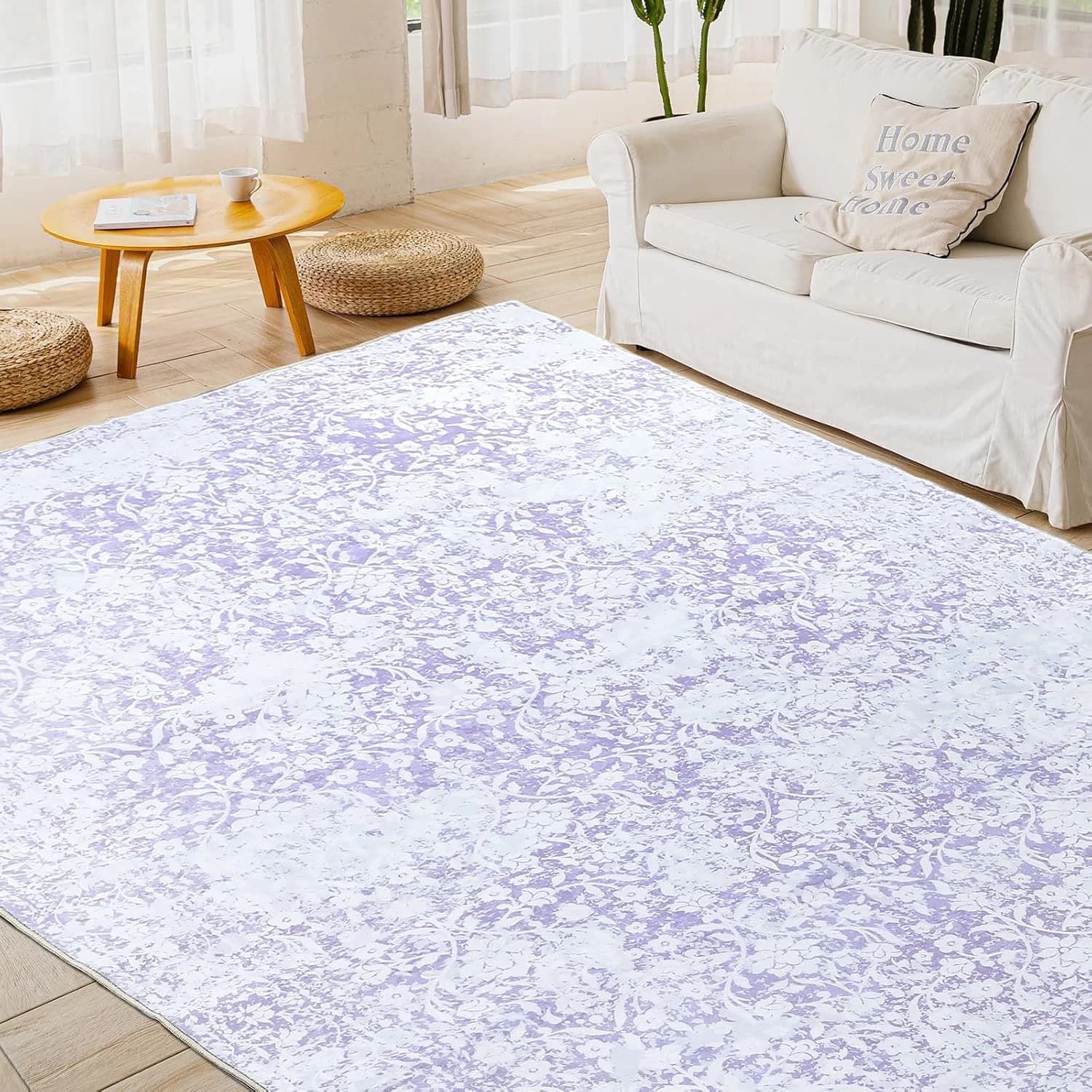 DUKINO 6x9 Area Rug Purple, Boho Girls Soft Washable Rugs for Living Room