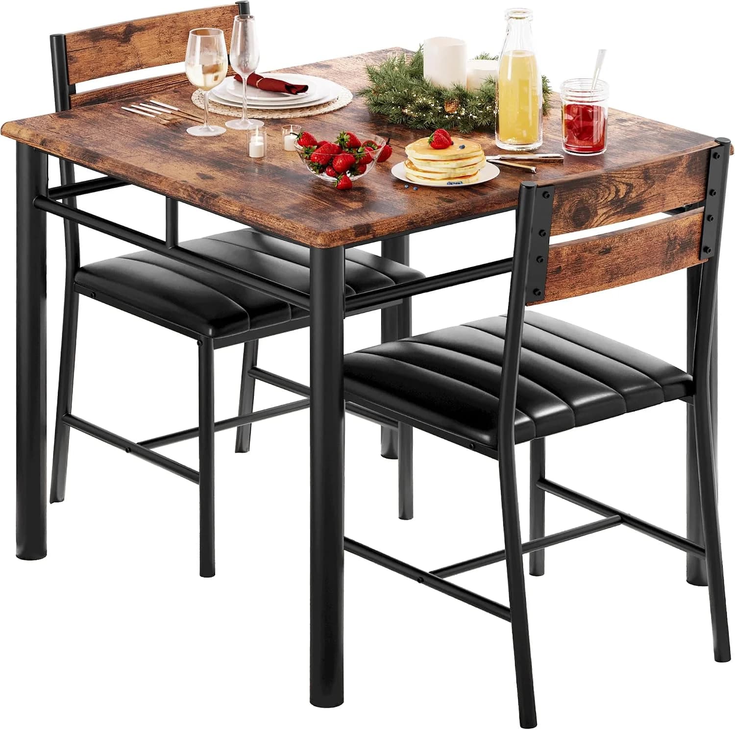 IRONCK Dining Table Set for 2, Rustic Brown