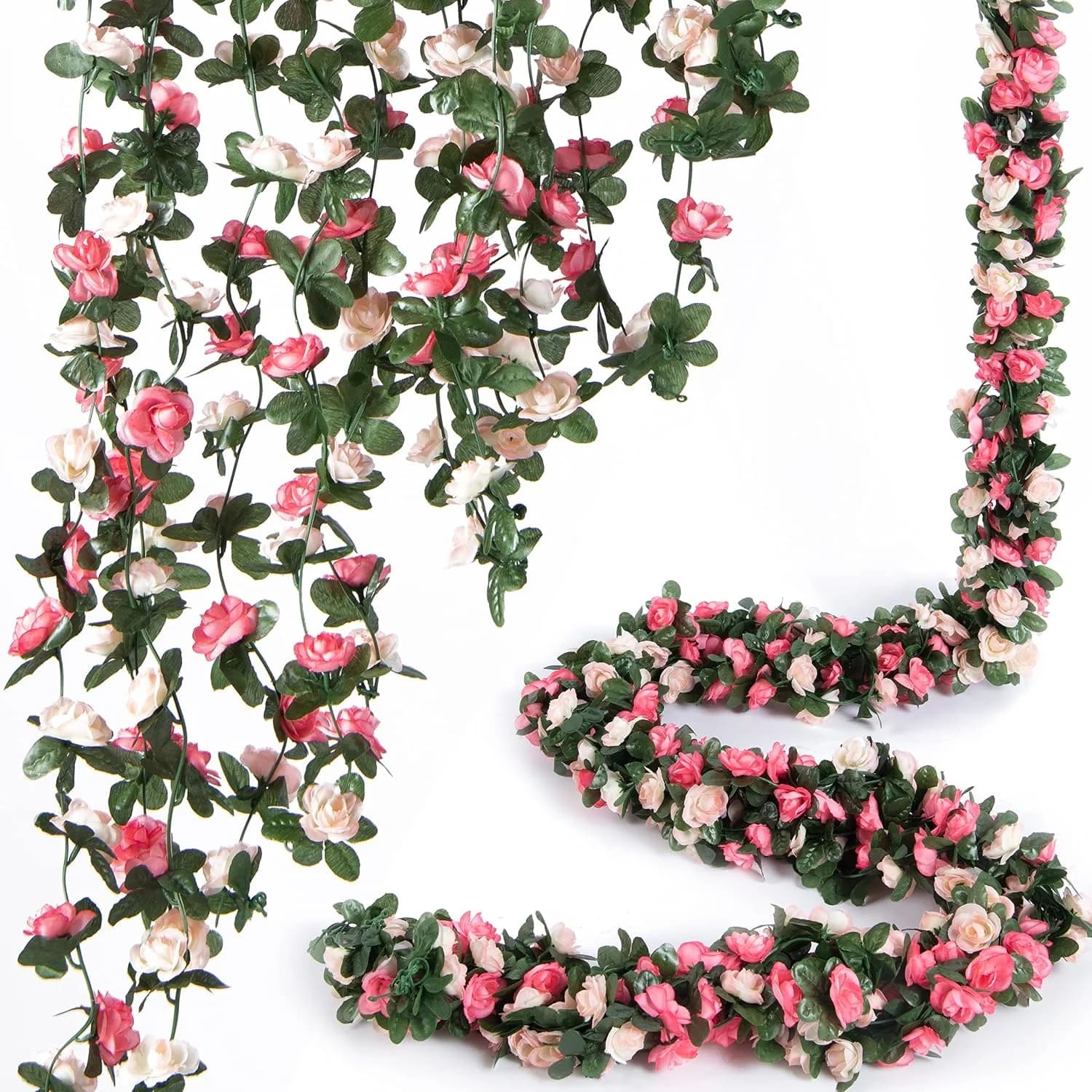 8Pcs x 8.2FT Artificial Flower Garland Floral Rose Vine Decor, Pink Flower