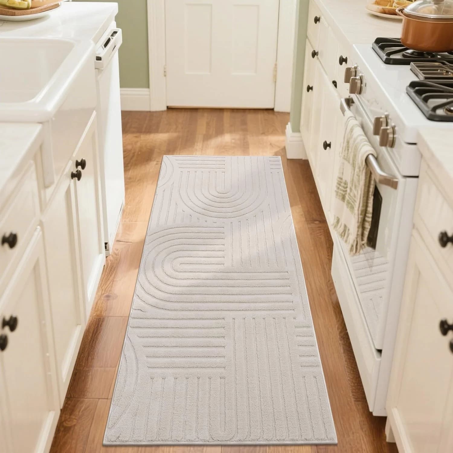 SHACOS Soft Cozy Fluffy Arch Pattern High-Low Pile Runner Rugs 2'x5' Non Slip Washable Scandinavian Minimalist Rug Runne