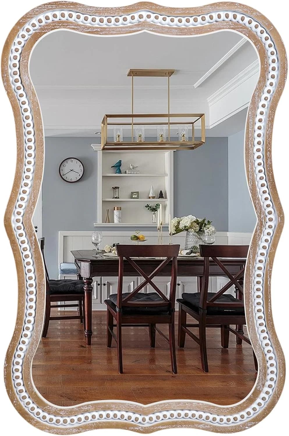36x24 Inch Wavy Mirror for Wall Decor, Wooden Bathroom Decorative Mirrors
