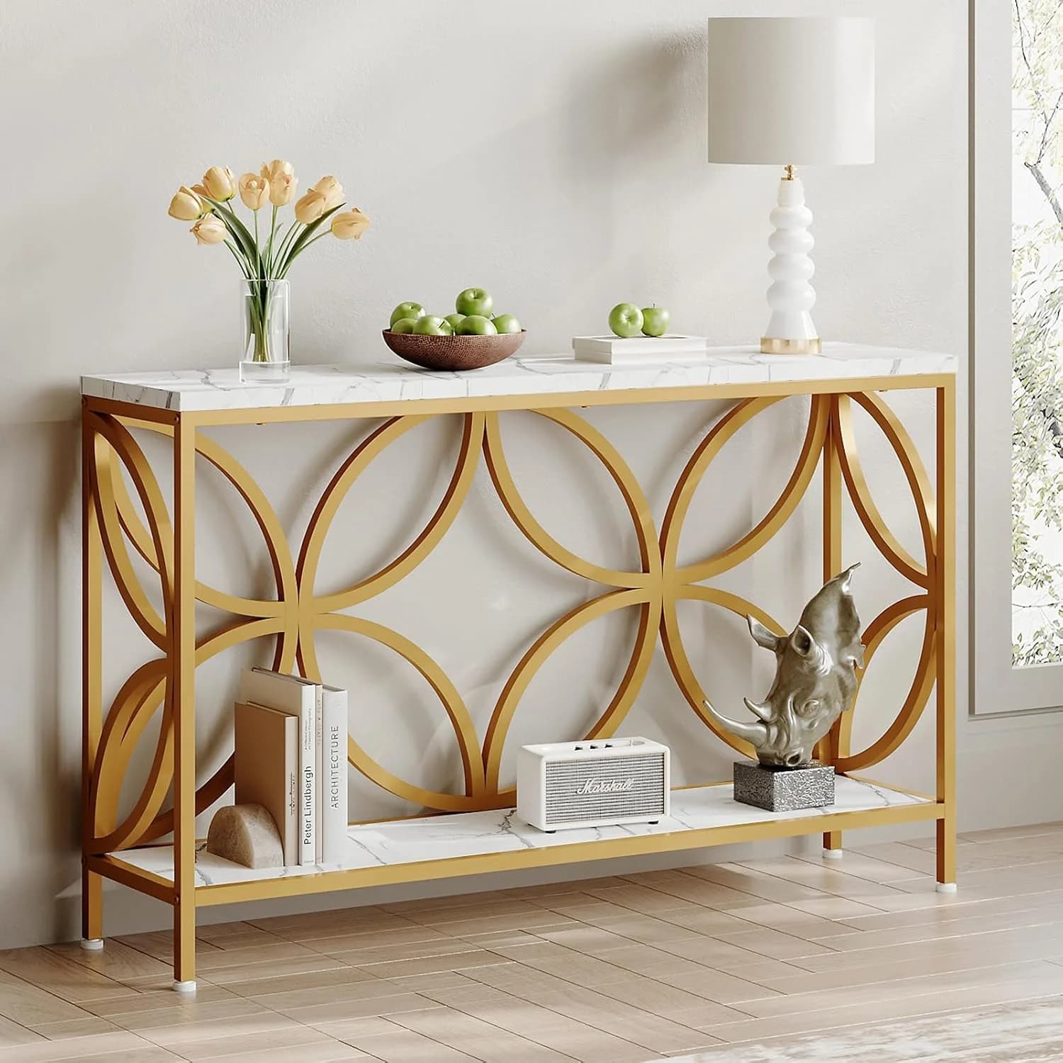 GiftGo Narrow Sofa Table 47.2 Inch, Industrial Sofa Table Behind Couch, Vintage Entry Console Table with Storage for Ent