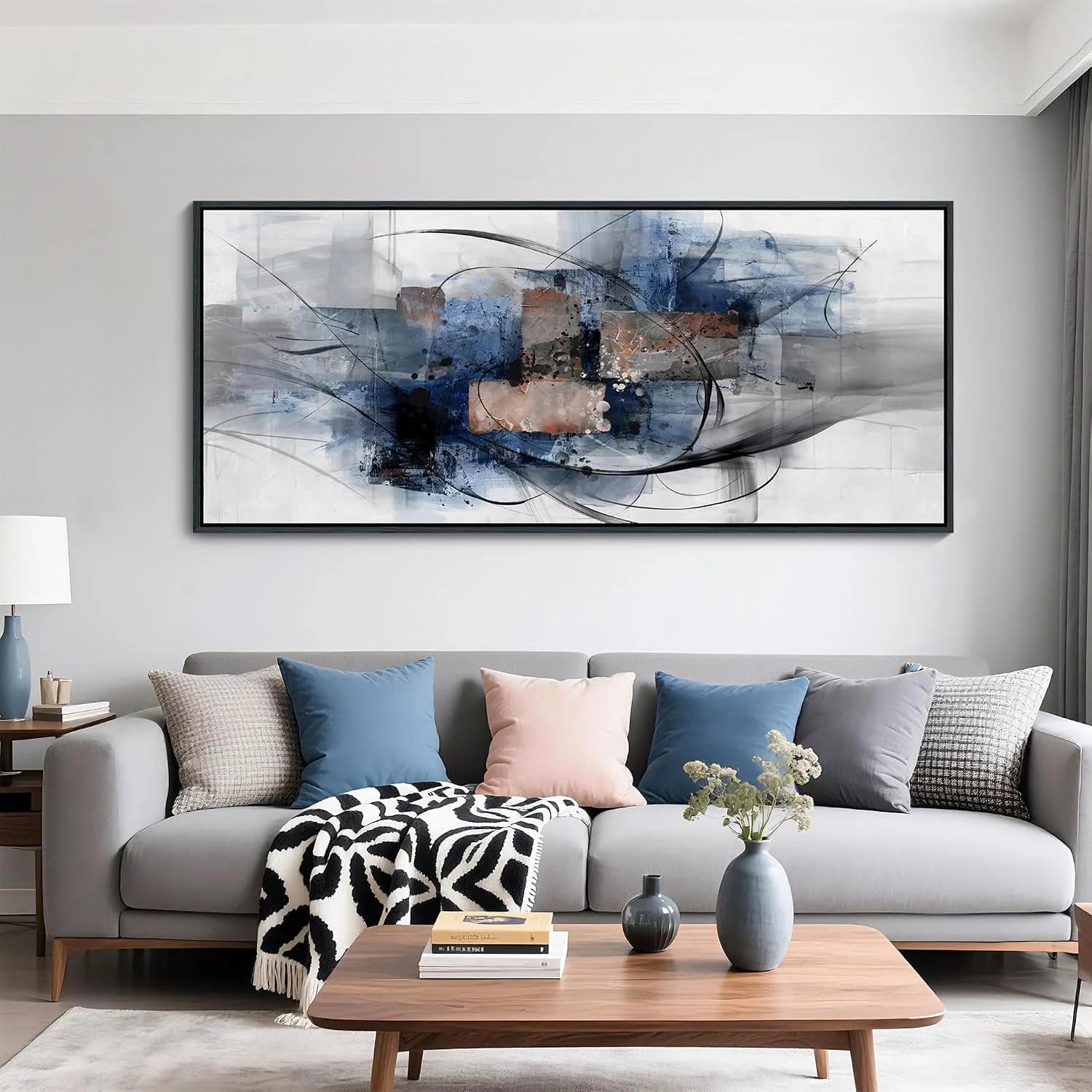 Mofutinpo Black and Blue Wall Art - Abstract Canvas Wall Art for Living Room, Bedroom, Office - Modern Black and White P