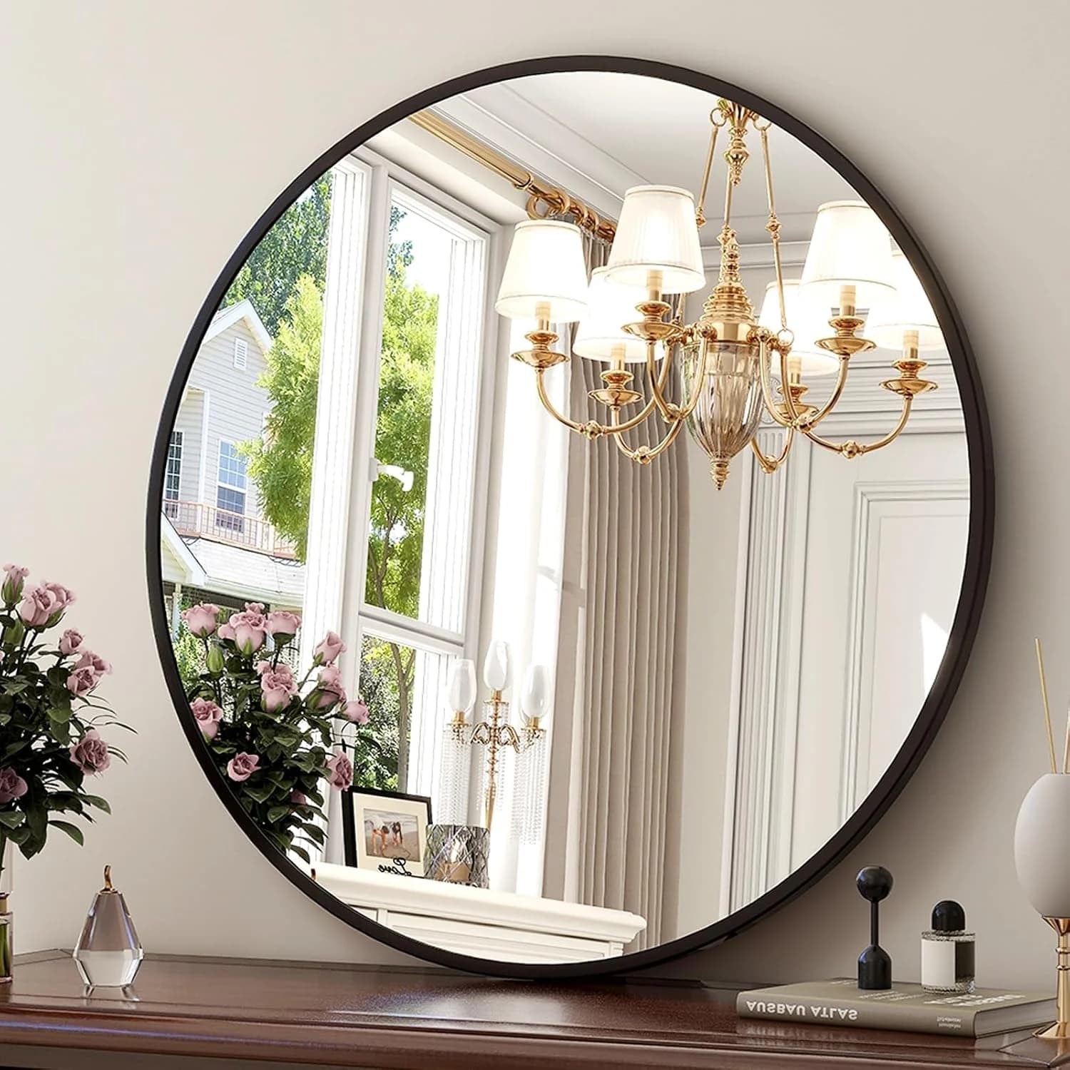 XRAMFY 30 Inch Round Mirror-Black Circle Mirrors for Bathroom, Entryway