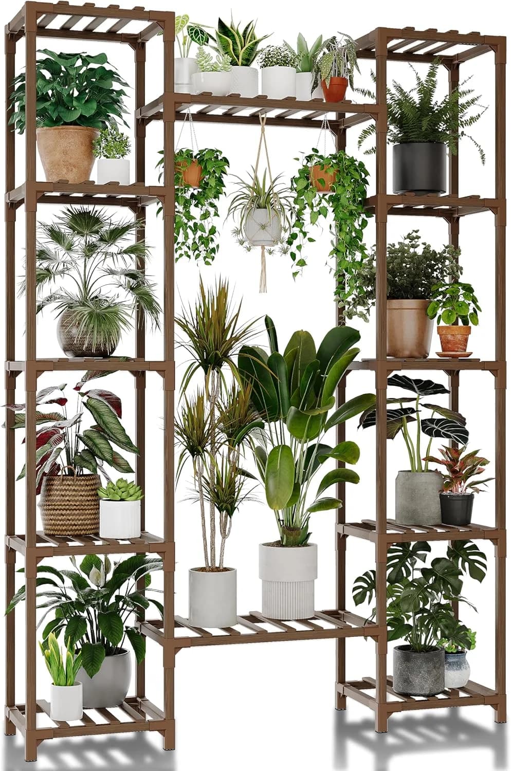 GENTINGBRO Plant Stand Indoor Outdoor 62.2“ Tall Plant Shelf Large Tiered Flower Stands for Multiple Display Wood Hangin