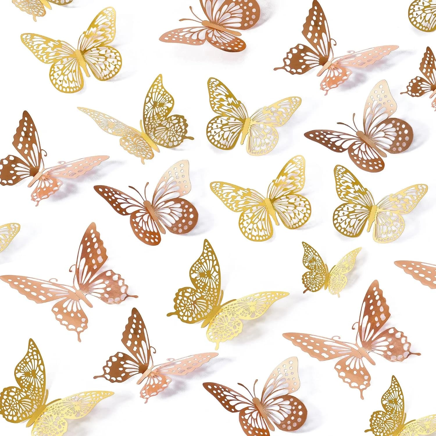SAOROPEB 3D Butterfly Wall Decor, 48 Pcs 4 Styles 2 Color 3 Sizes, Removable Metallic Wall Sticker Room Mural Decals for