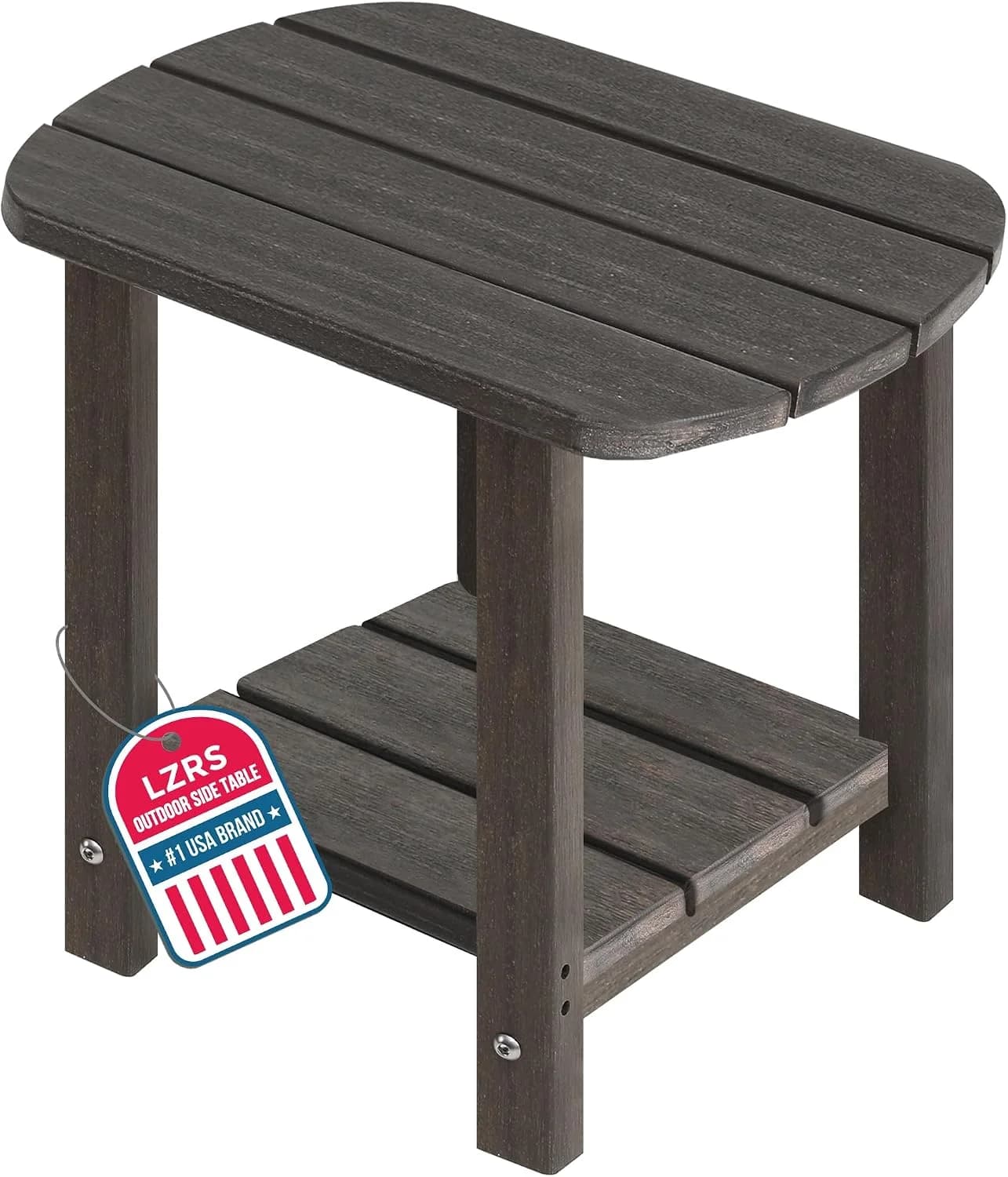 LZRS 2-Tier Patio Side Table, Heavy Duty HDPE Outdoor End Table with Wood Texture, Weatherproof Composite Table for Adir