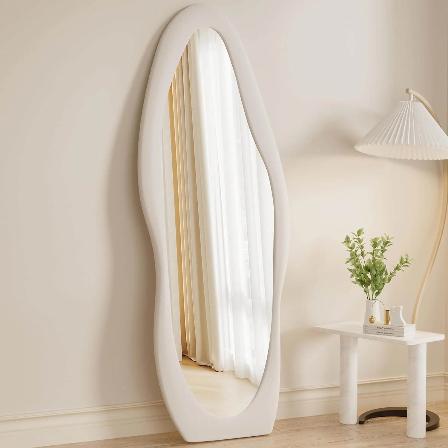 Rowjut Irregular Wavy Full Length Mirror 63＂x24＂ White