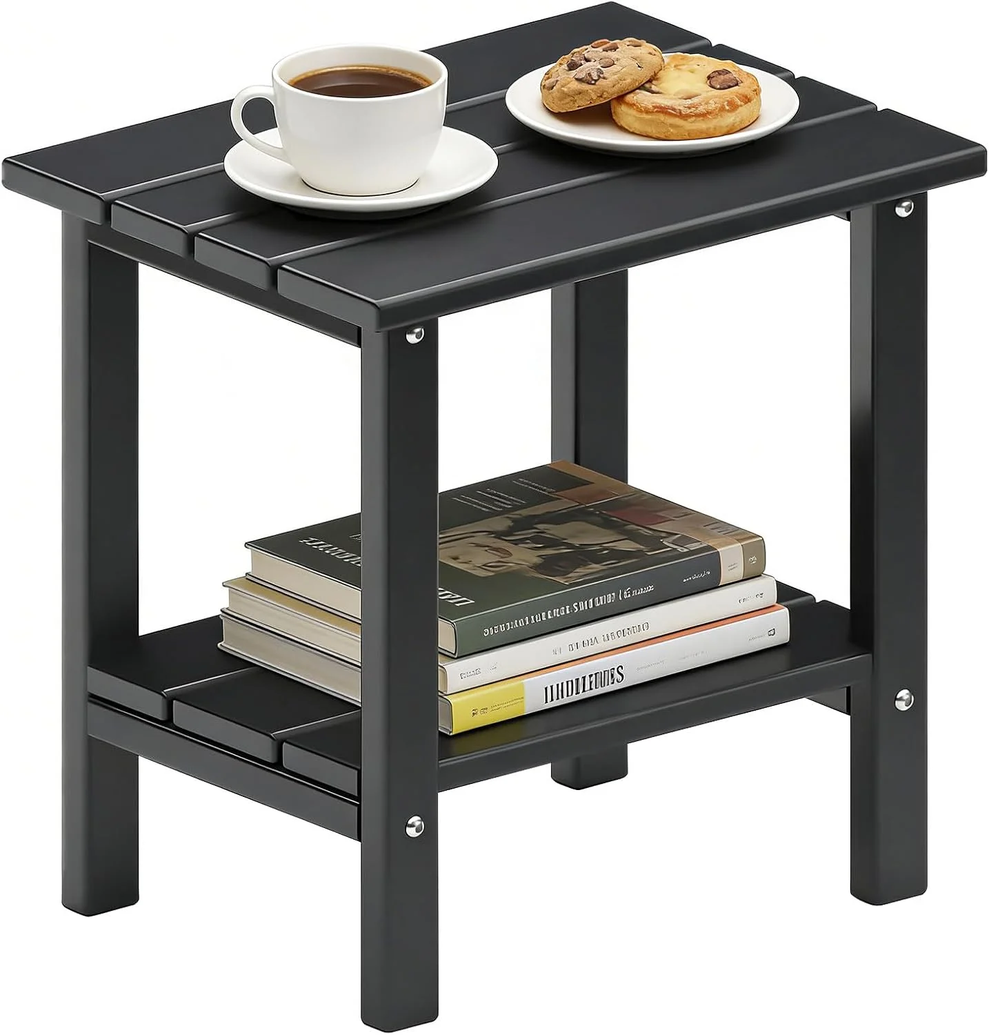 OTSUN Adirondack Outdoor Side Table, 16" HDPE Patio Side Table with Shelf, Weather Resistant Easy Maintenance for Backya