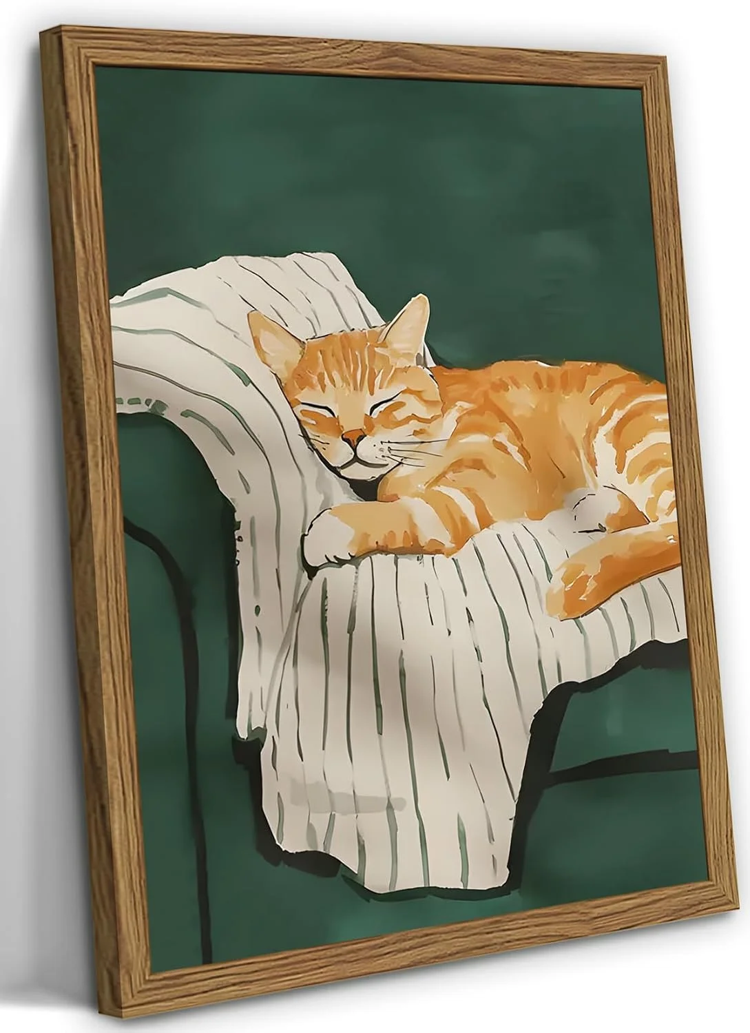 Funny Cat Wall Art Cute Cat Sleeping on Couch Wall Decor Painting Orange Pet Kitty Portrait Pictures Prints Contemporary