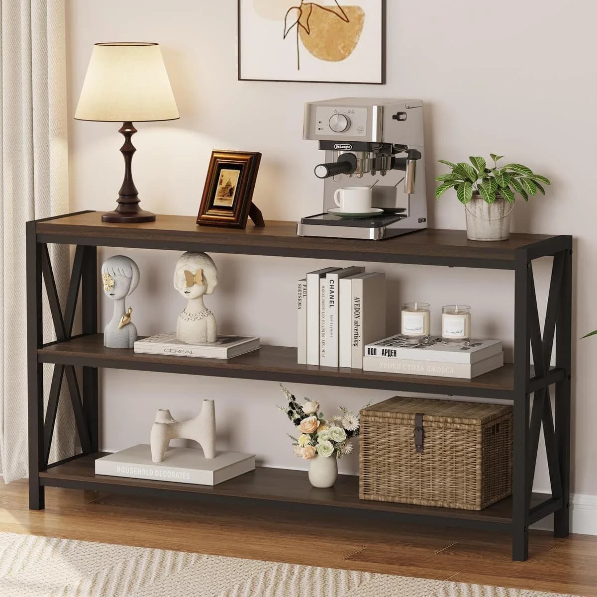 FATORRI Console Table for Entryway, 55 Inch Modern Entry Table with 3 Tier Shelves, Couch Tables Behind Sofa for Living