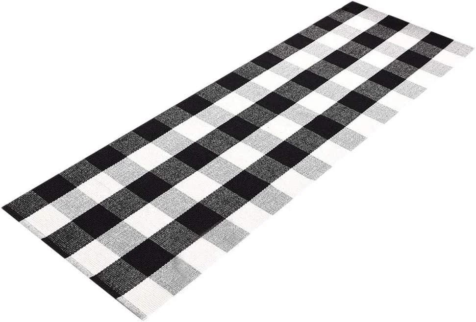 LEVINIS Buffalo Check Kitchen Rug Black and White Runner Rugs for Living Room/Bedroom, Cotton Gingham Hand-Woven Checker