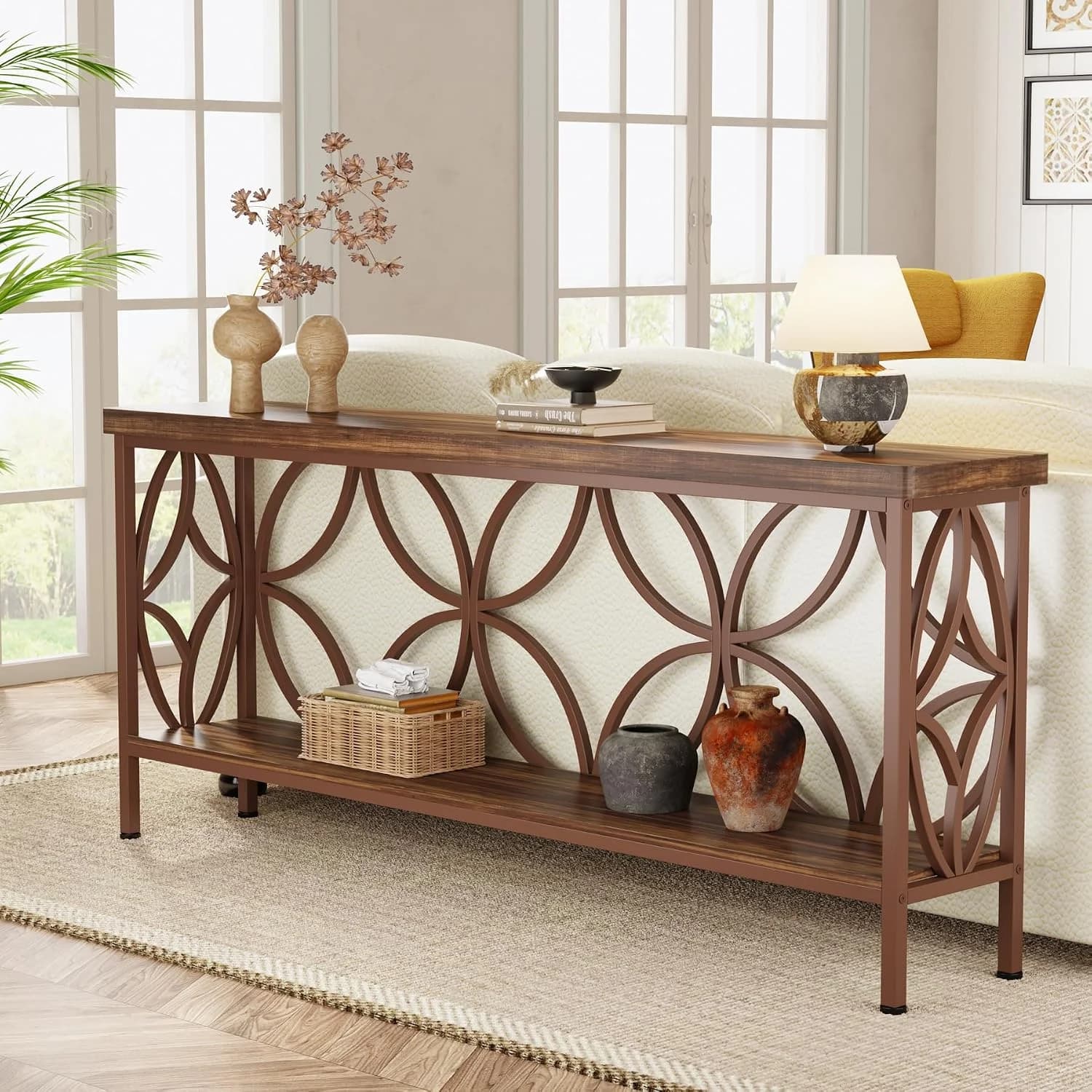 Tribesigns 70.9-Inch Narrow Sofa Table, Industrial Long Sofa Table Behind Couch, Entry Console Table with Storage for En