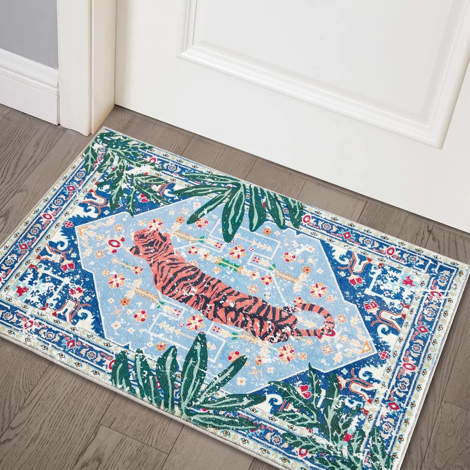 Tropical Jungle Rugs, 2x3 Faux Wool Botanical Boho Throw Rugs for Bathroom Kitchen Small Indoor Entryway Rug Modern Vint