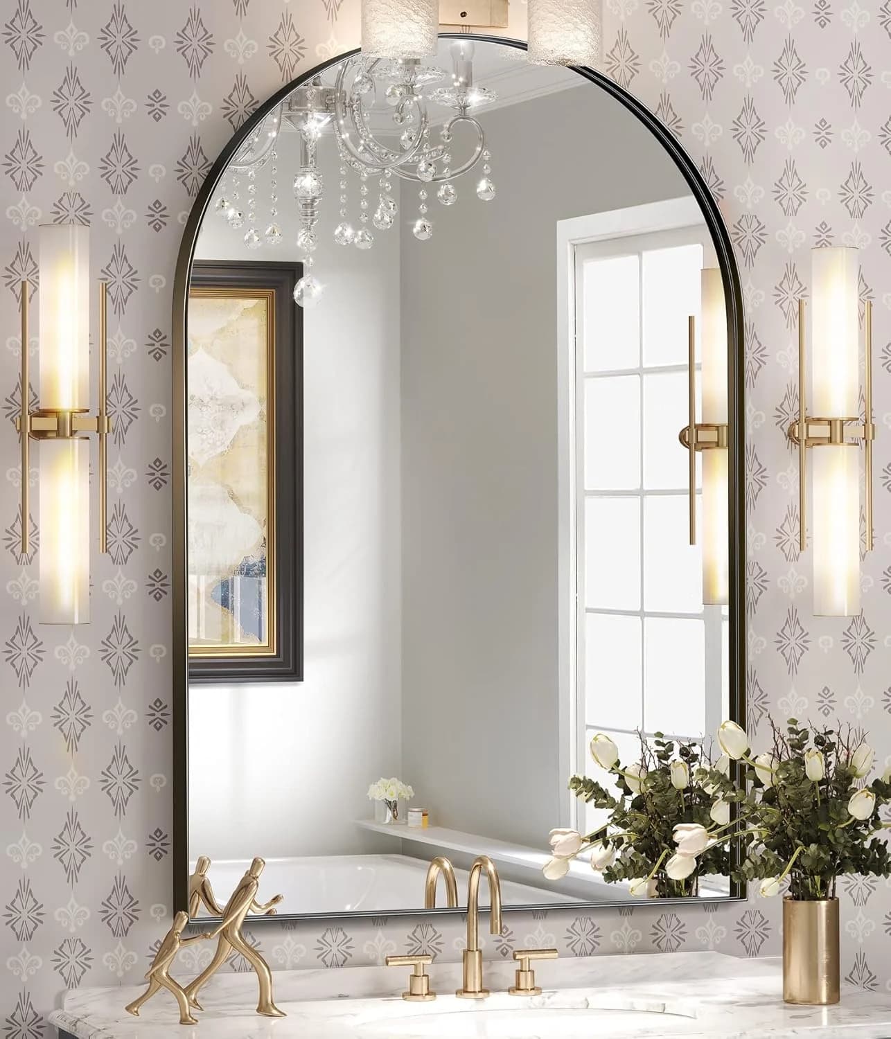Brightify Arched Mirror, Arched Wall Mirror, 24 x 36 Inch Black Arch Mirror, Metal Frame Black Bathroom Mirror, Arched T