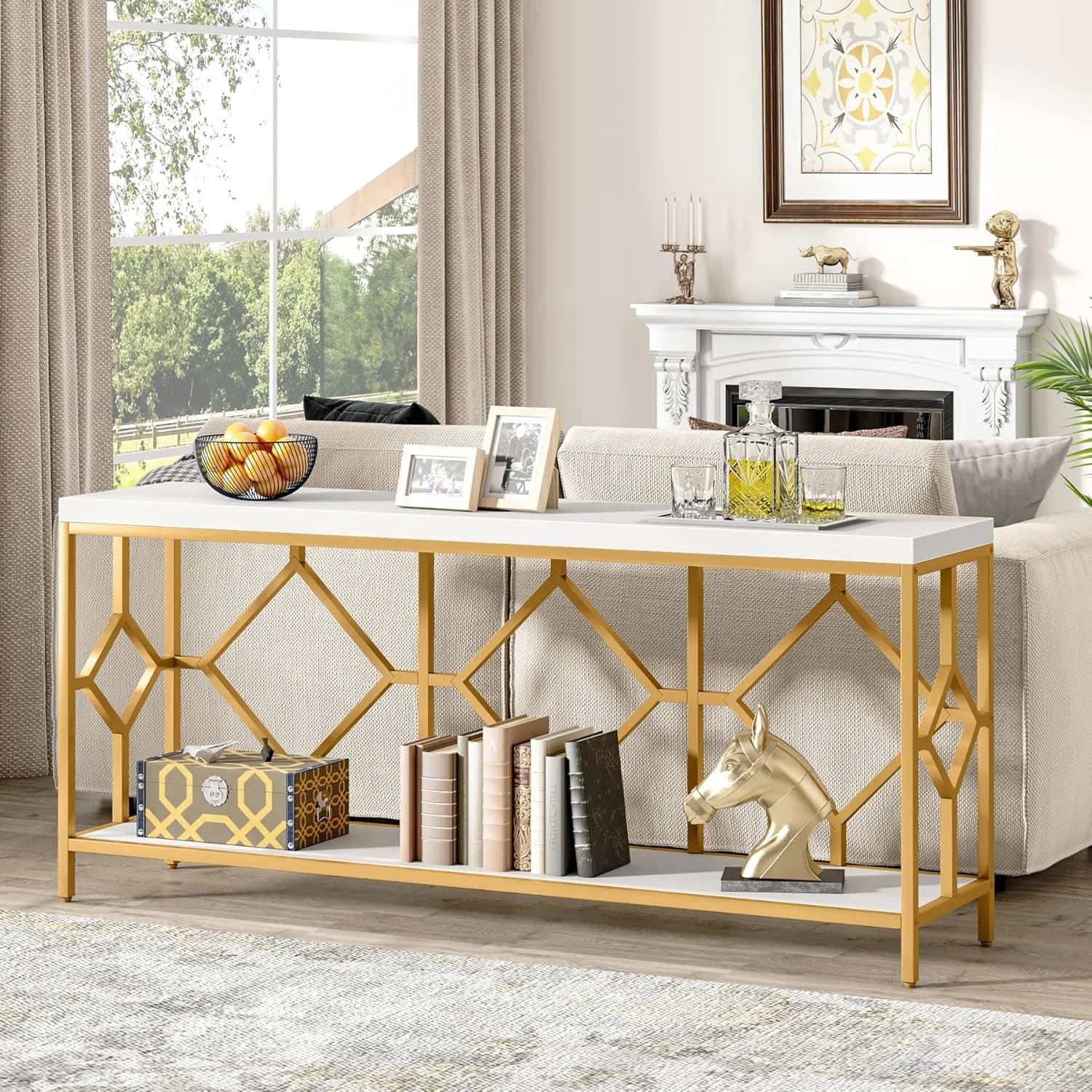 Tribesigns Console Table, 71 Inch Extra Long Sofa Table Modern White Gold