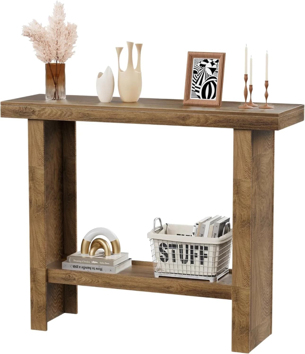 LIFECHOVY Farmhouse Wood Entryway Table Narrow Console Tables with Storage