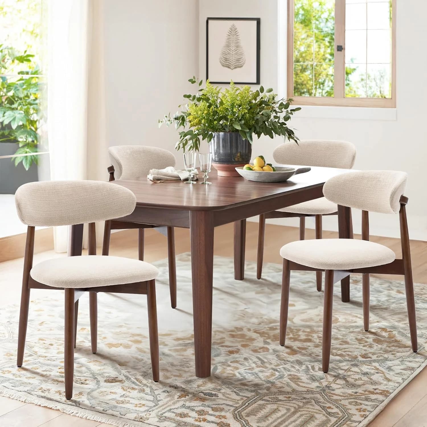 COLAMY Wooden Dining Chairs Set of 4, Modern Fabric Upholstered Kitchen Side Chairs, Farmhouse Dining Room Chair with Fo