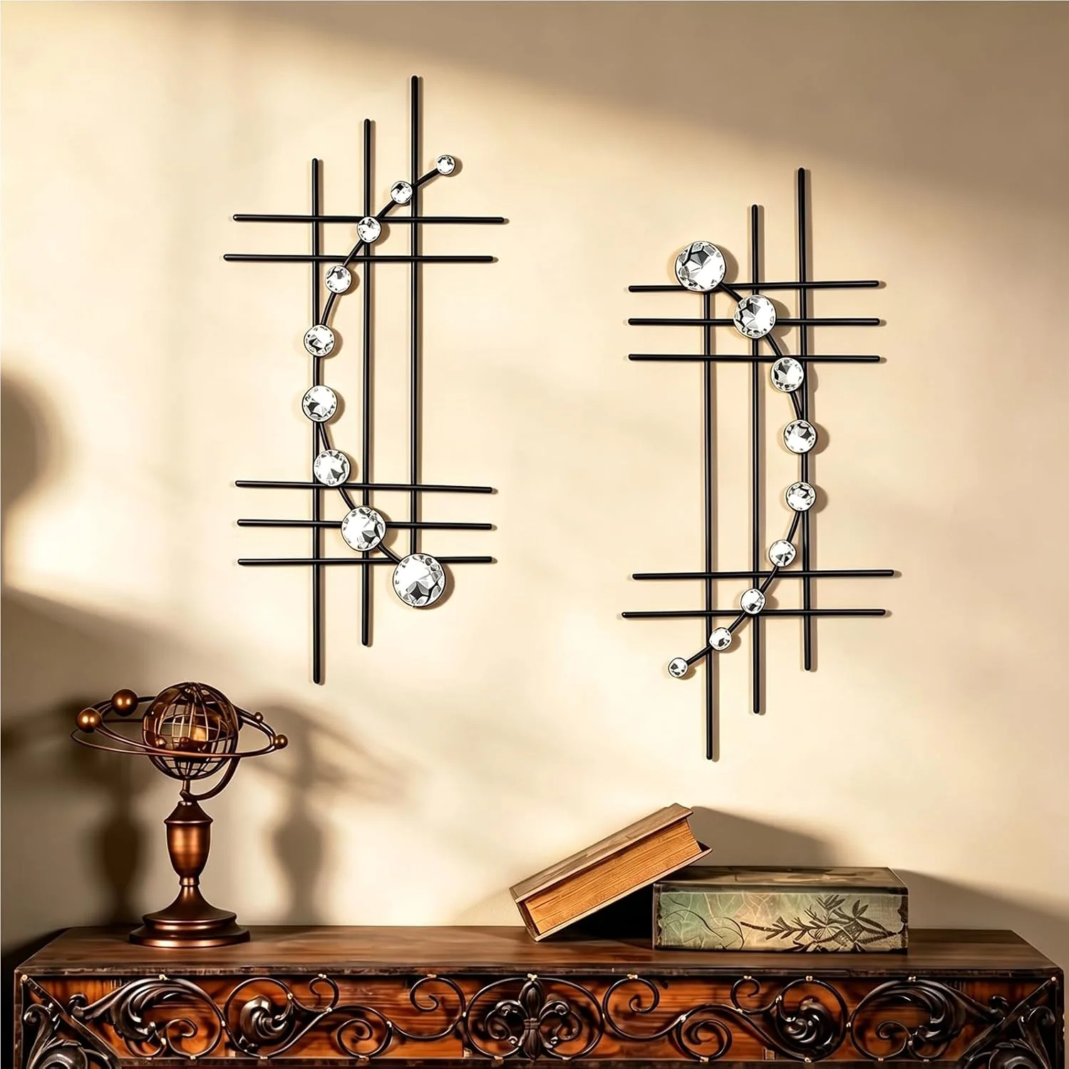 ZEXUIRU 2 Pcs Abstract Metal Art for Wall Decor Living Room Bedroom Bathroom Office Metal Bling Modern Geometric Hanging