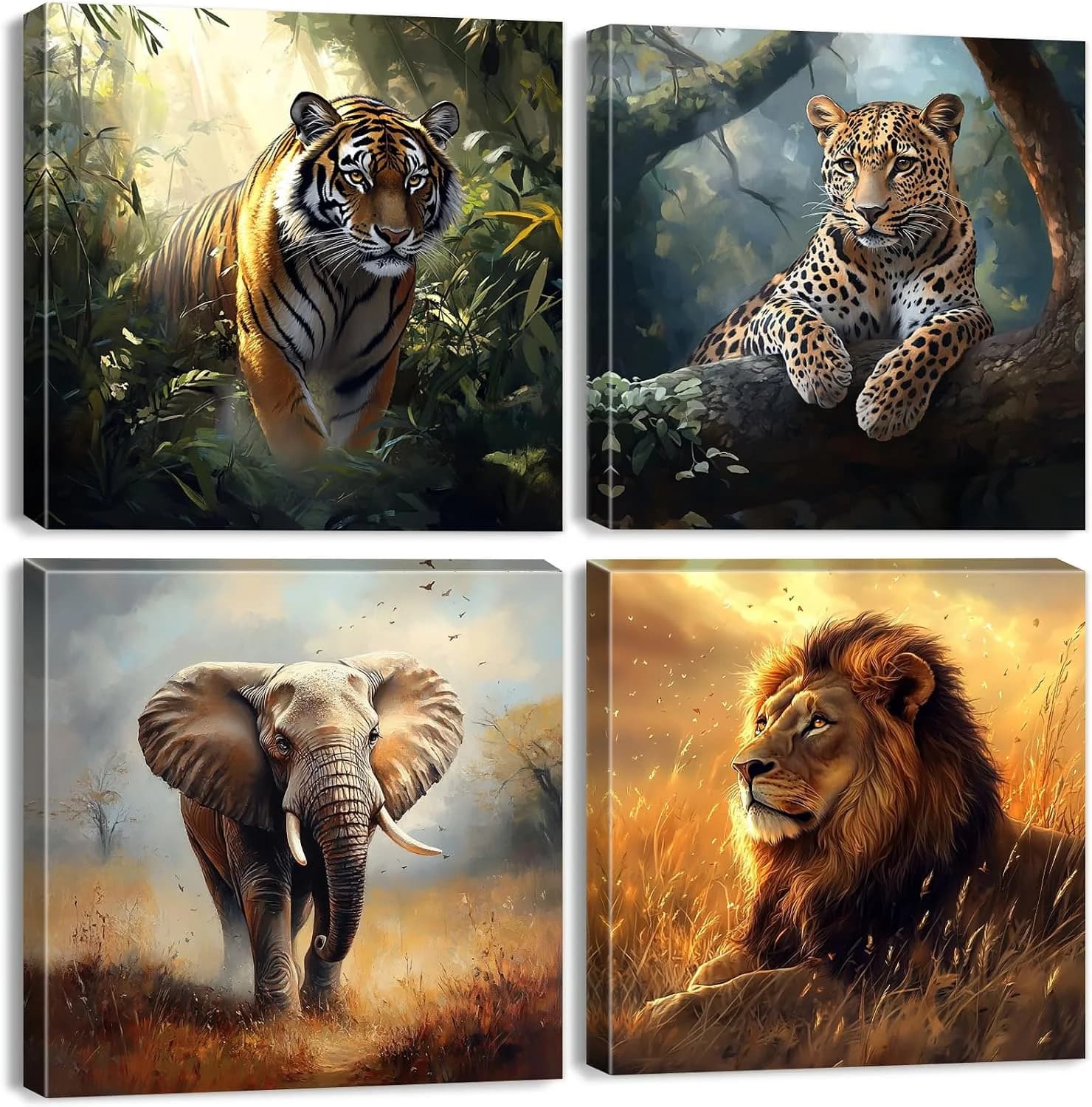 Wild Animal Lion Wall Art Wildlife Safari Wall Decor for Nursery Vintage African Elephant Canvas Pictures Tiger Panther