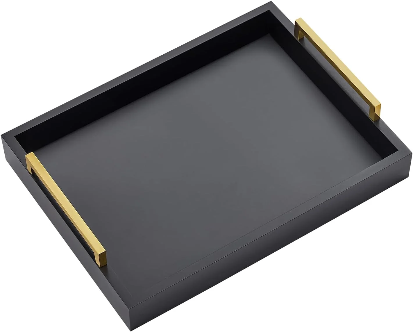 16"x12" Serving Trays with Handles, Black Decorative Serving Tray, Ottoman Trays for, Living Room, Bathroom, and Outdoor