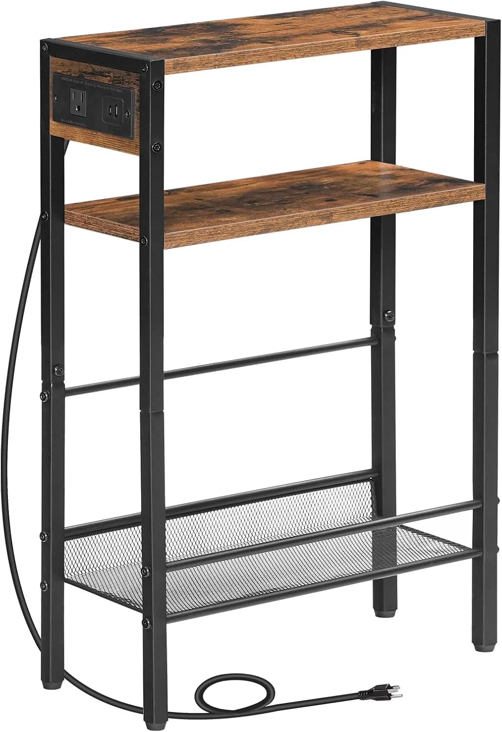 HOOBRO Small Narrow Side Table with Charging Station, Skinny End Table for Small Spaces, Slim Nightstand with USB Ports