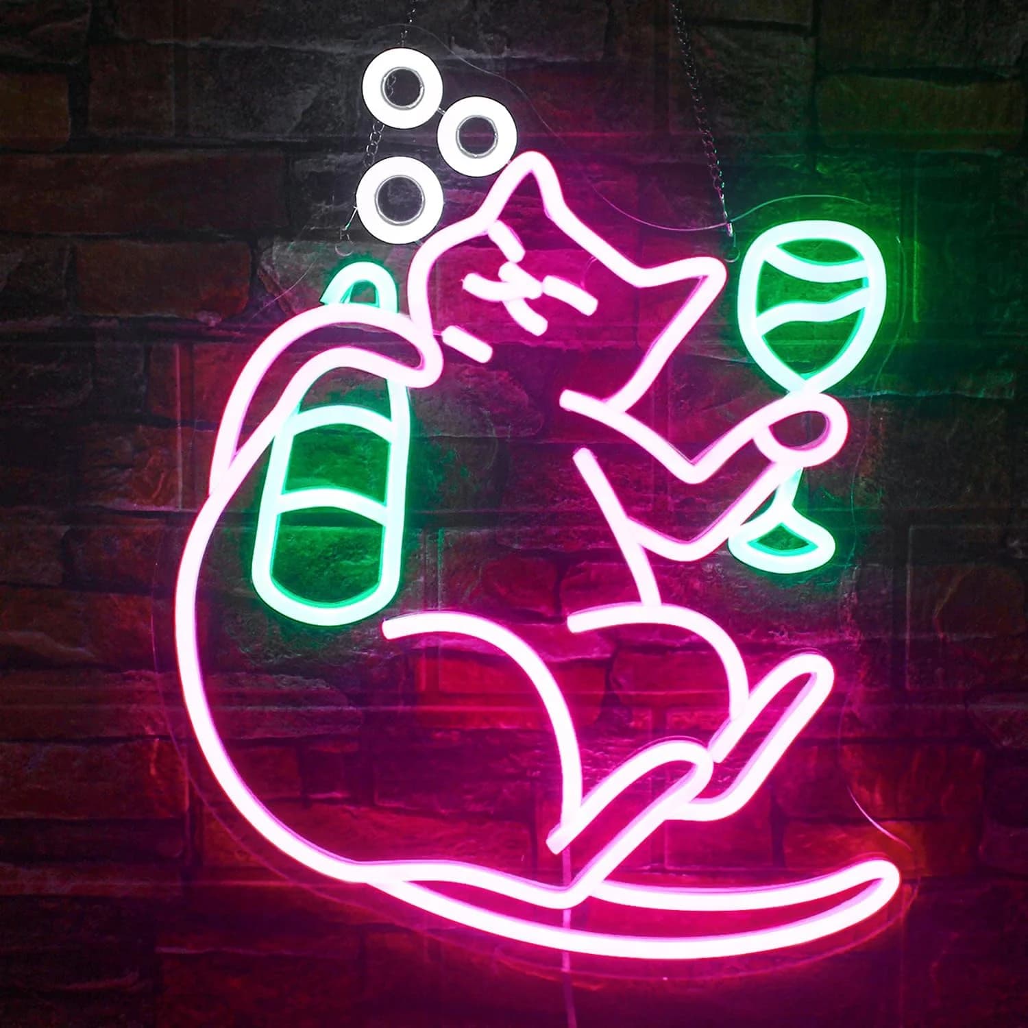 Cat Beer Neon Sign Drinking Cat Wall Light Animal Decor for Home Bar Party
