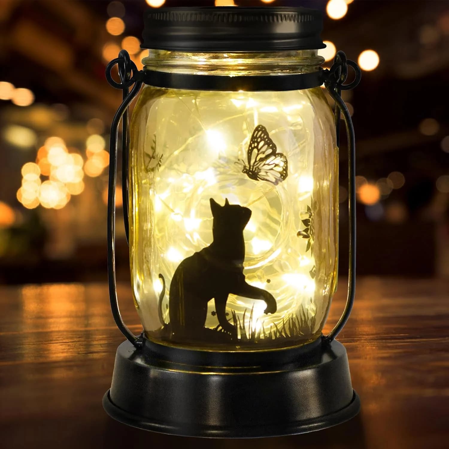 kyoryuger Cat Gifts Cat Lover Gifts for Women/Mom/Grandma/Sister, Birthday Gift, Cats Butterfly Solar Lights Outdoor Han