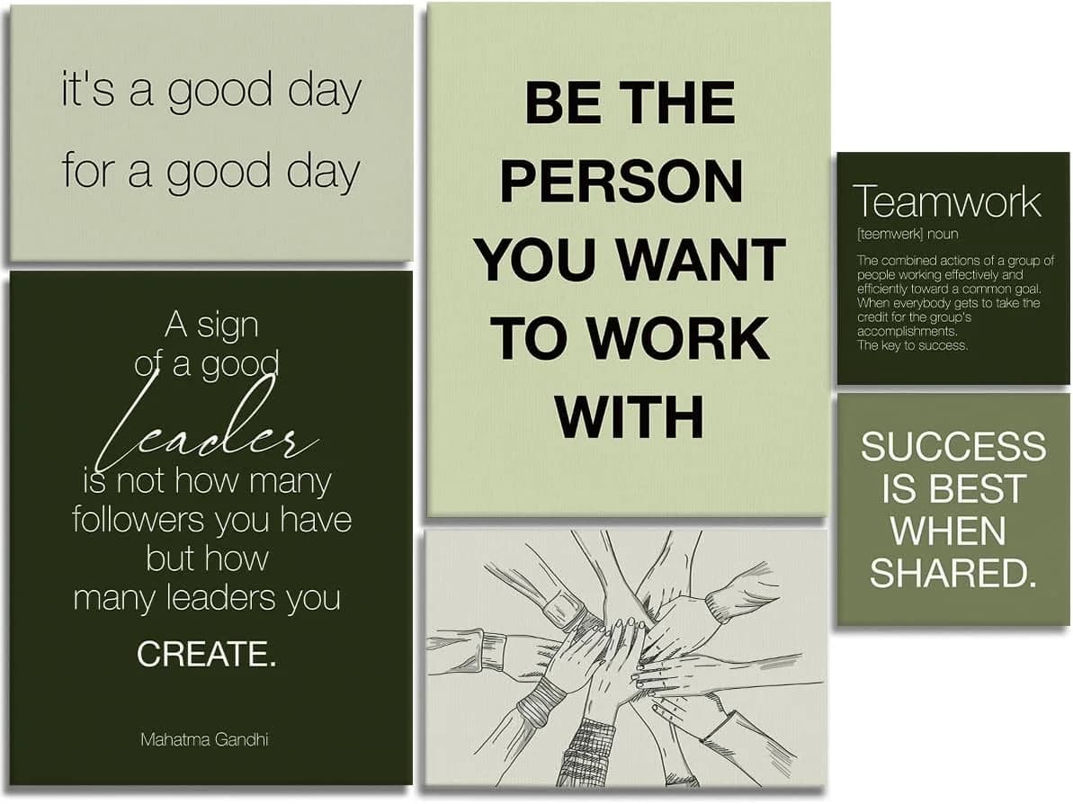 YEOION Sage Green Motivational Teamwork Office Wall Decor,Inspirational Team Work Wall Art Canvas Frame Artwork for Offi