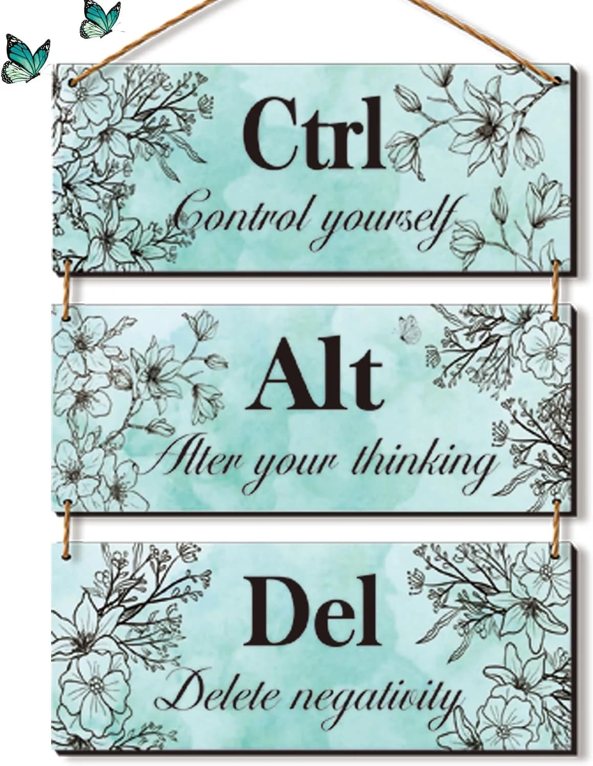 ZINYAZHE 3 Pieces Teal Wall Decor for Girl's Room Turquoise Bathroom Decor Farmhouse Wooden Inspirational Office Decor w