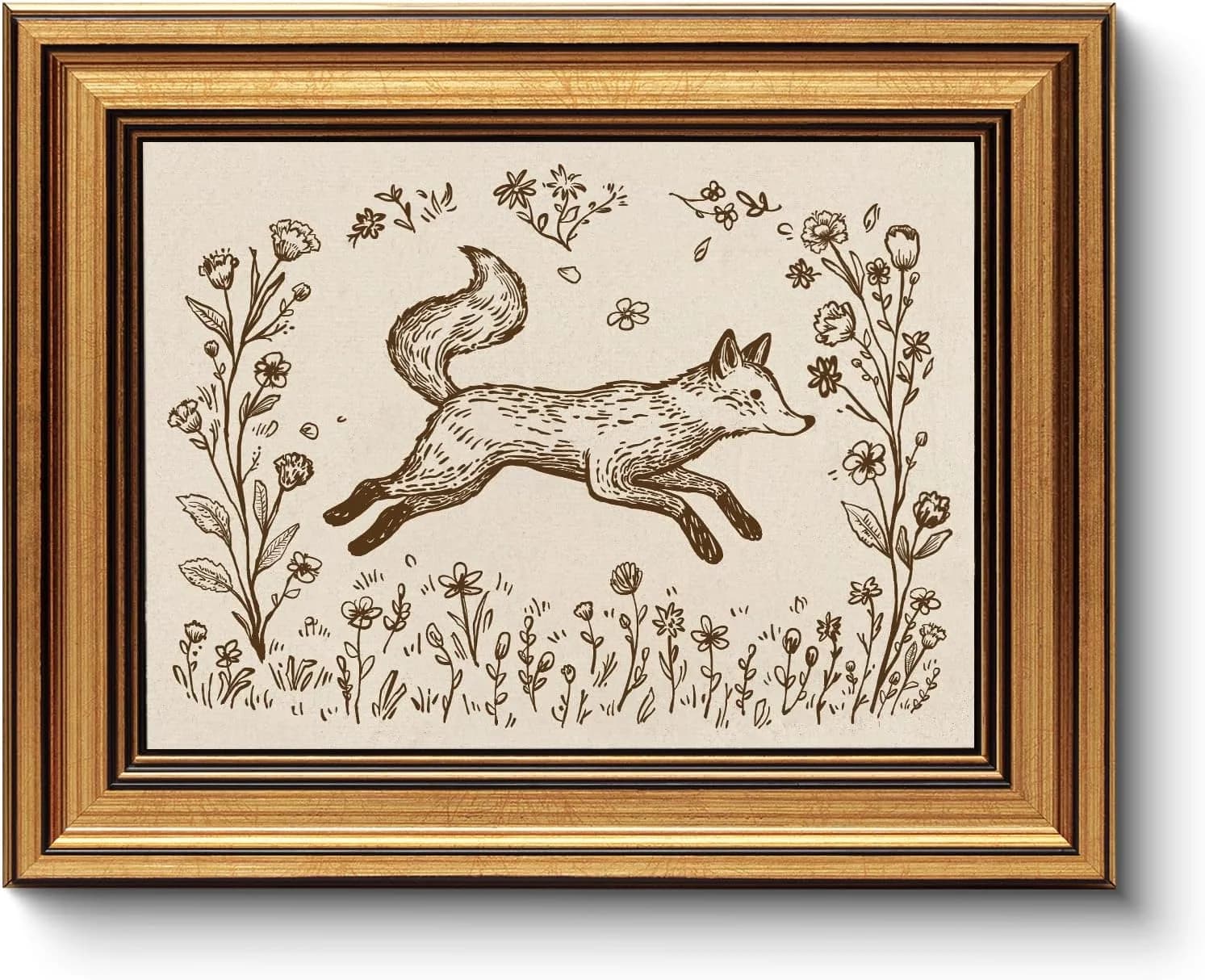 WHASAYART Gold Framed Vintage Wall Art for Living Room, Animals Painting Prints Shelf Decor for Kitchen, Aesthetic Bedro