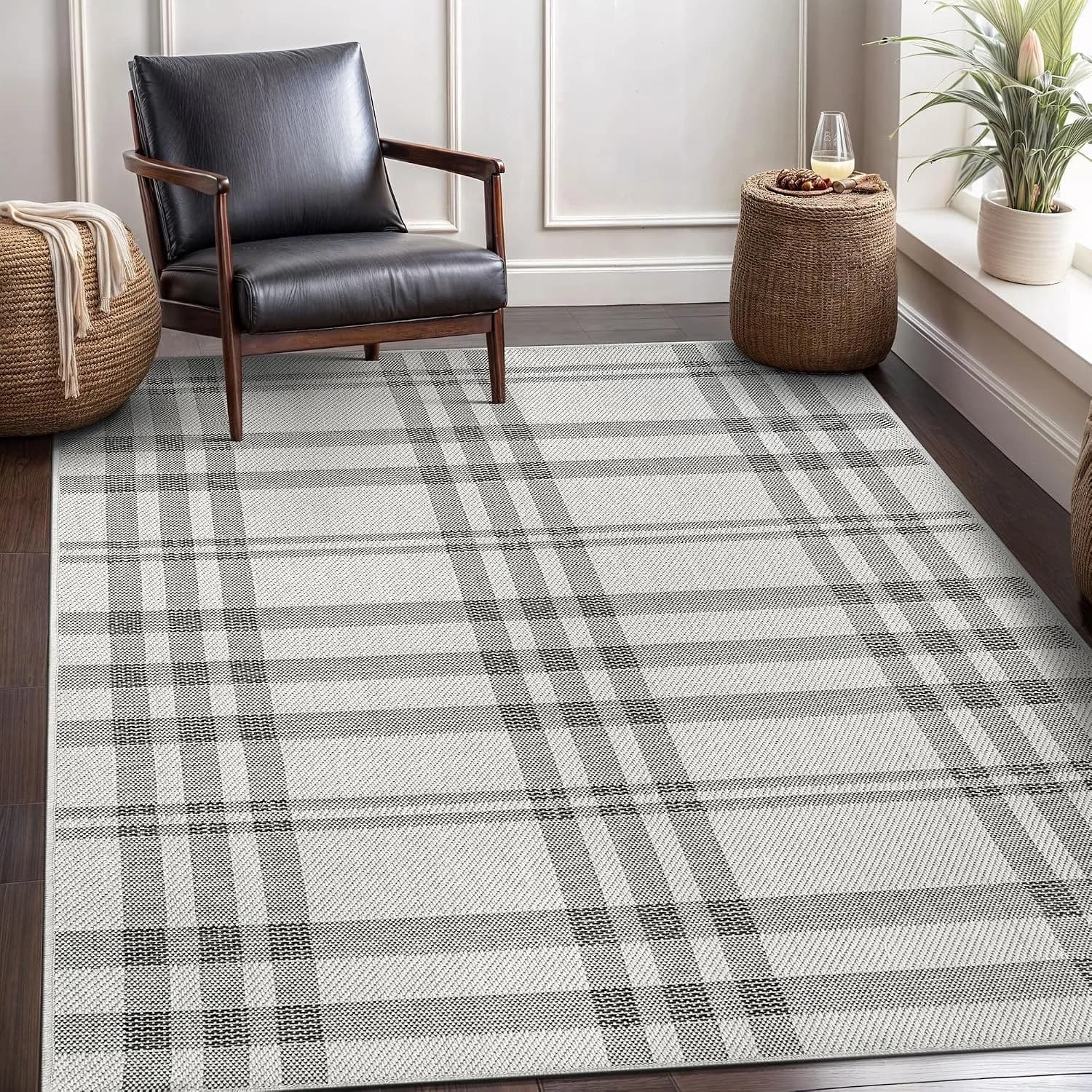 CAMILSON Easy Jute Rug 6x9, Indoor Outdoor Off-White Color Fiber Area Rugs for Entry, Living Room and Farmhouse Rug, Che