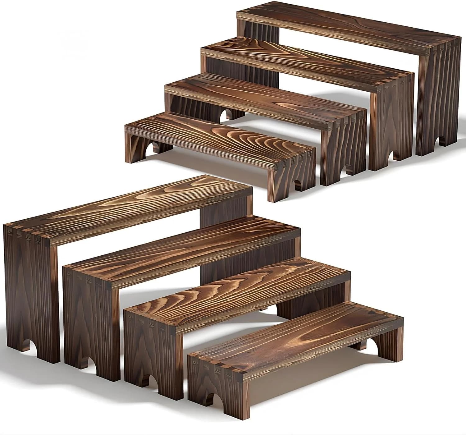 2 Set Wooden Tiered Risers Display Stands for Vendor Events,Stackable Wood Cupcake Display Stand,Farmhouse Decor Wood De