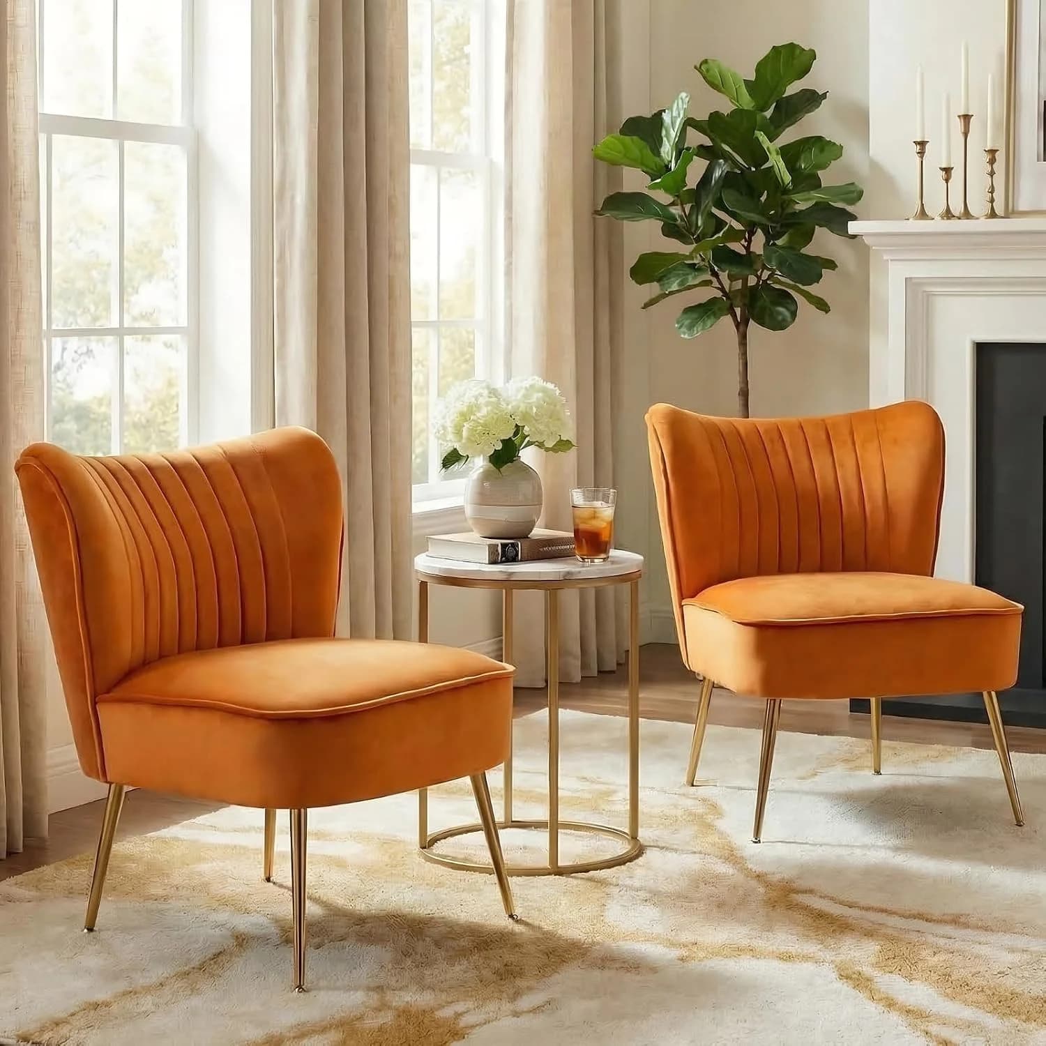 DUOMAY Modern Accent Chair Set of 2 Velvet Slipper Chair with Gold Legs Wingback Side Chair for Living Room Bedroom Entr