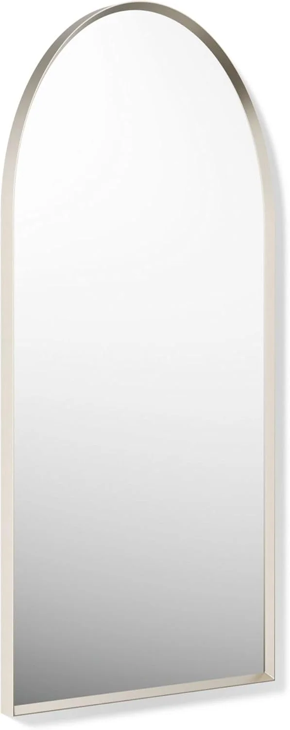 Essential 20 in. X 32 in. Arch Framed Bathroom Vanity Mirror in Brushed Nickel