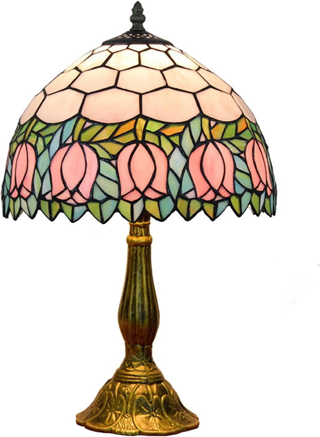 Tiffany Lamp Stained Glass Lamp Pink Tulip Bedroom Table lamp Reading Desk Light for Bedside Living Room Office Dormitor