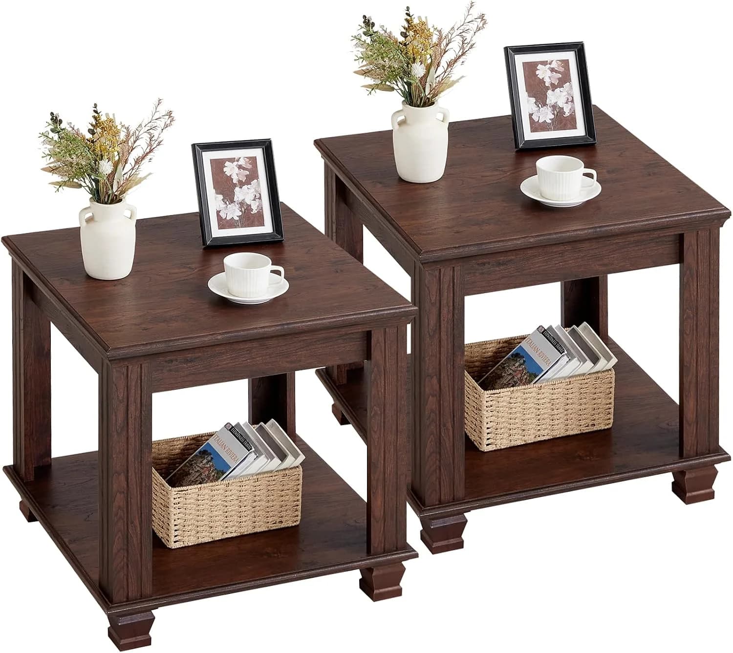 SAVOR LIFE Farmhouse End Tables Set of 2 for Living Room, Walnut