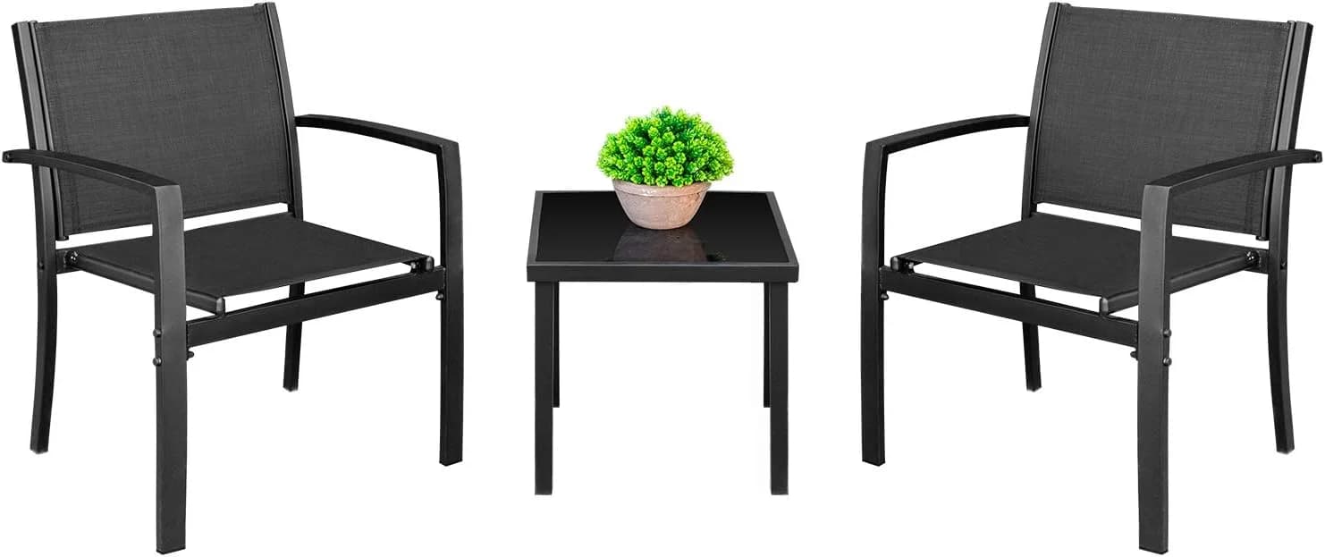 Homall 3 Pieces Patio Furniture Set Outdoor Patio Conversation Textilene Bistro Set Modern Porch Lawn Chairs with Coffee