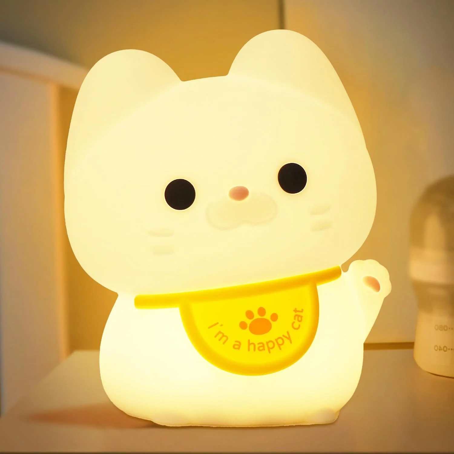 Attivolife Cute Cat Night Light for Kids, Animal Kitty Silicone Touch LED Lamp with Dimmable Timer, USB Rechargeable Tod