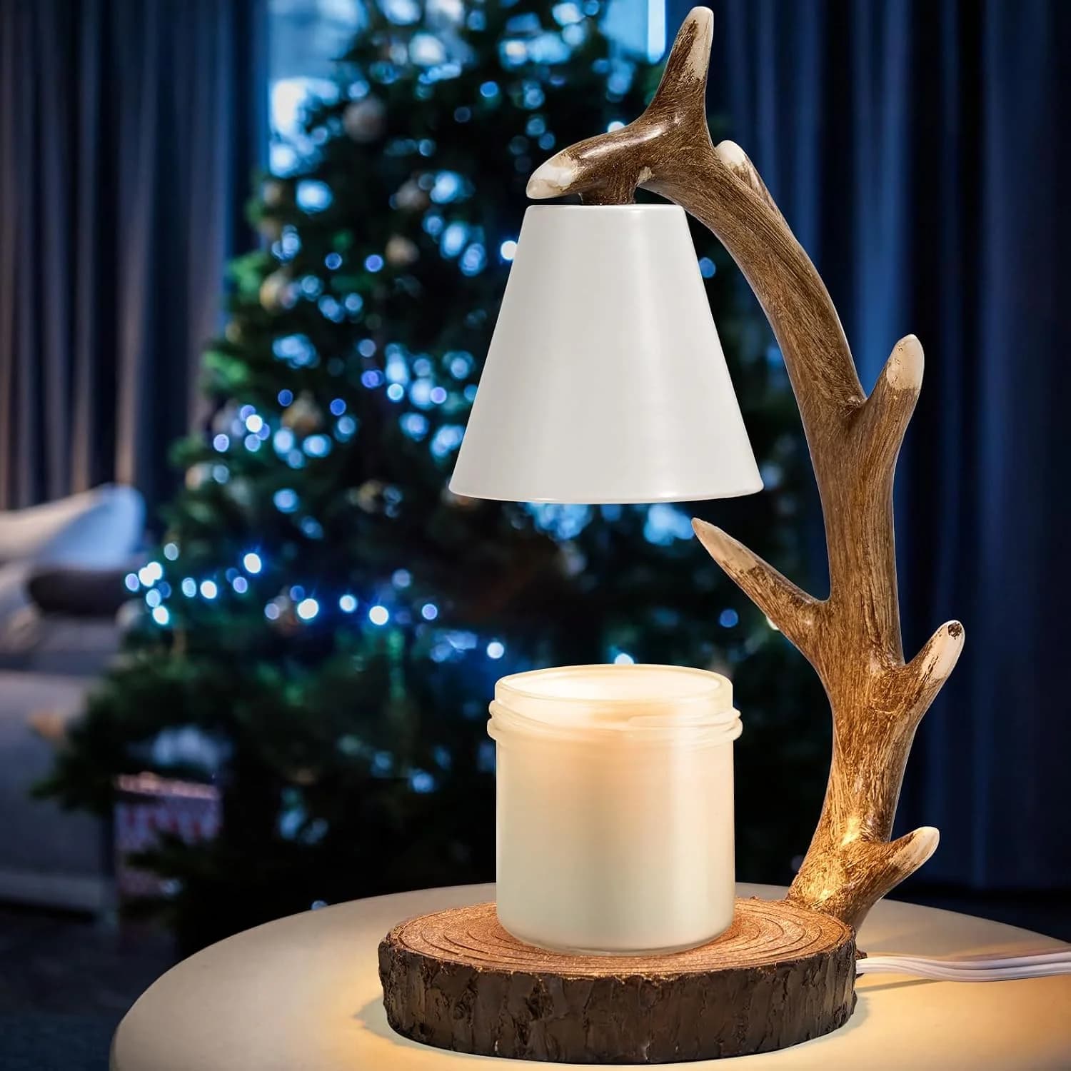 Candle Lamps,Candle Warmer Lamp with Timer Dimmer for New Home Bedroom Decoration Handcrafted with Resin Reindeer Antler