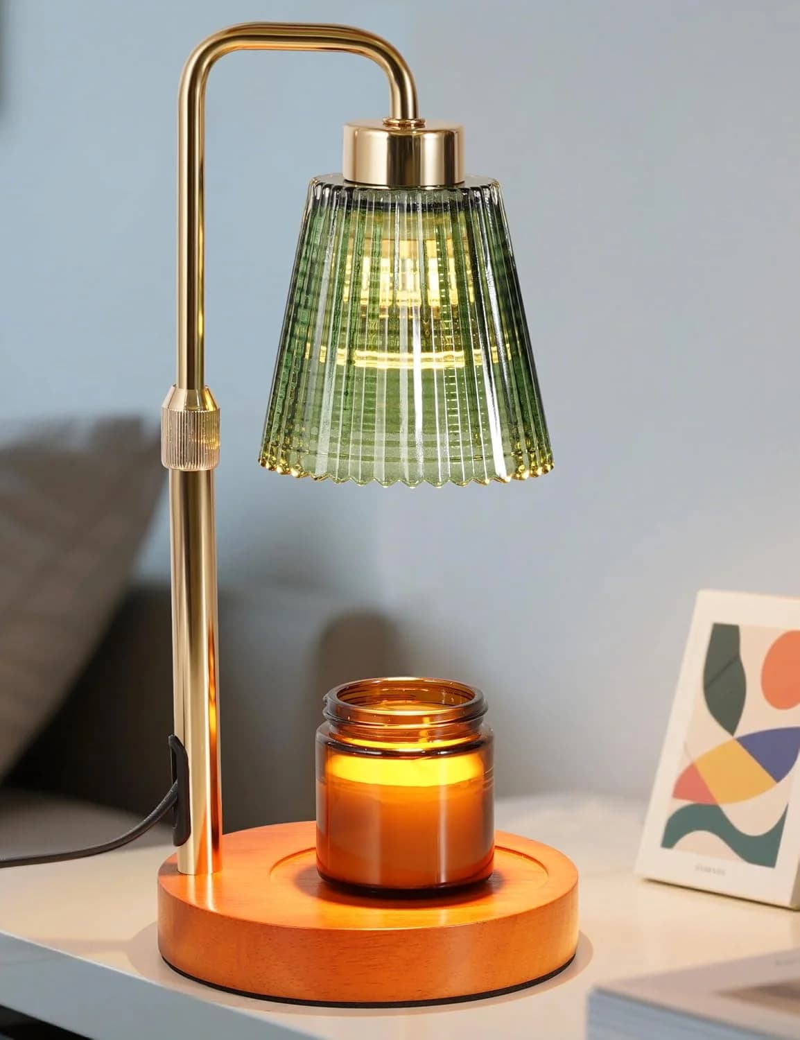 Green Candle Warmer Lamp with 24h Cycle Timer, Dimmable Wax Melt Warmer