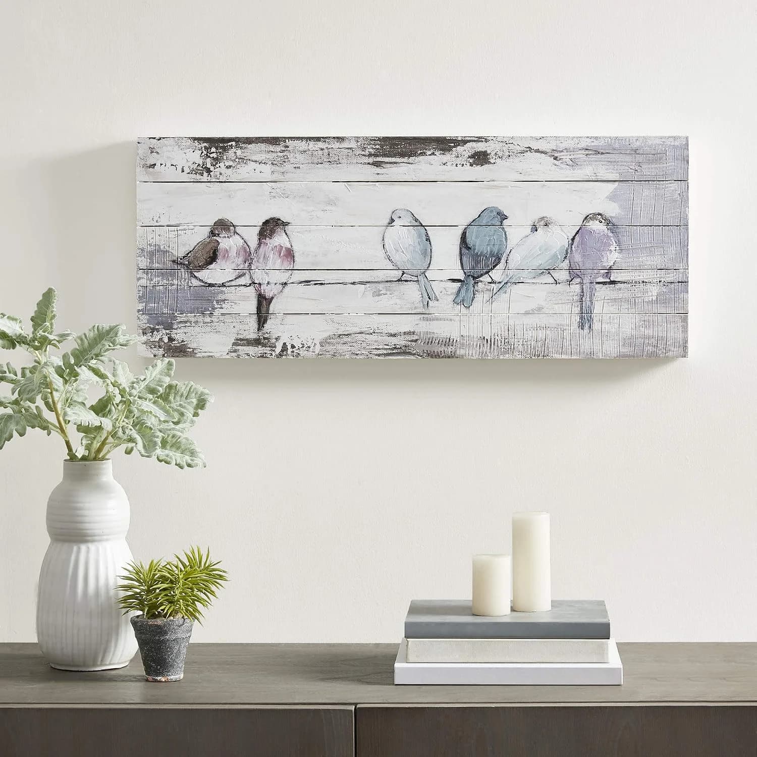 Madison Park Perched Birds Wall Art Living Room Décor - Hand Painted Wood Plank, Home Accent Farmhouse Bathroom Decorati