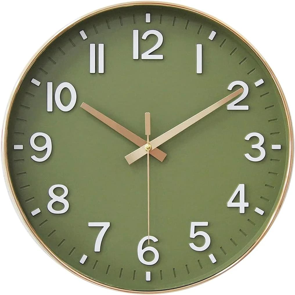 HZDHCLH 12 Inch Silent Wall Clock Battery Operated Non Ticking Olive Green