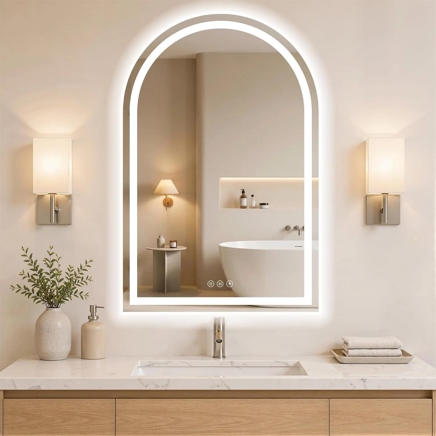 Arched LED Bathroom Mirrors with Lights 30"x40" Anti-Fog,LED Mirrors with Light, Anti-Fog, Dimmable, 3 Color, Shatterpro