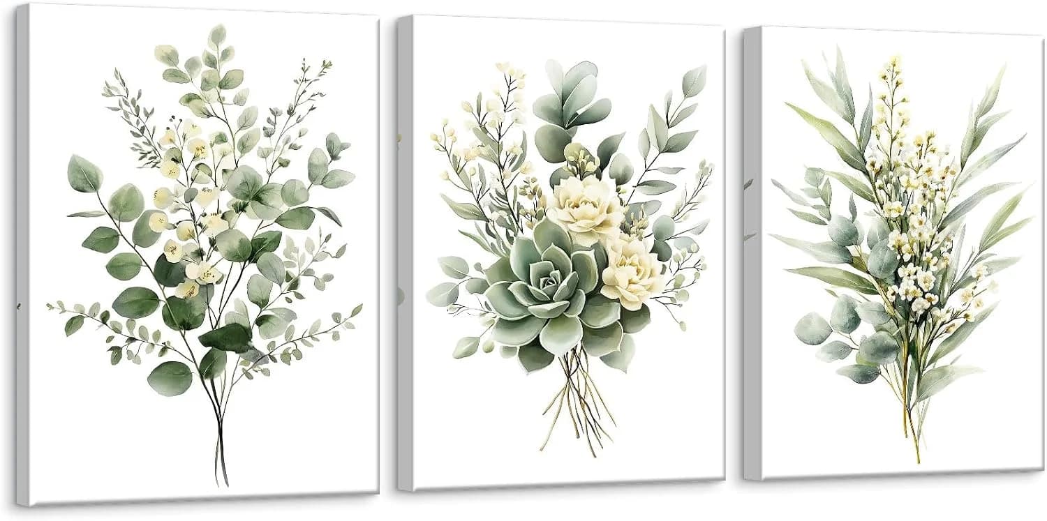 Zessonic Sage Green Botanical Modern Watercolor Wall Art, 12"x16"x3 Framed